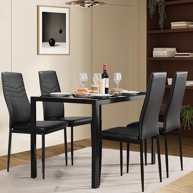 NAFORT Dining Table Set for 4, 48.5" Rectangle Tempered Glass Kitchen Room Table