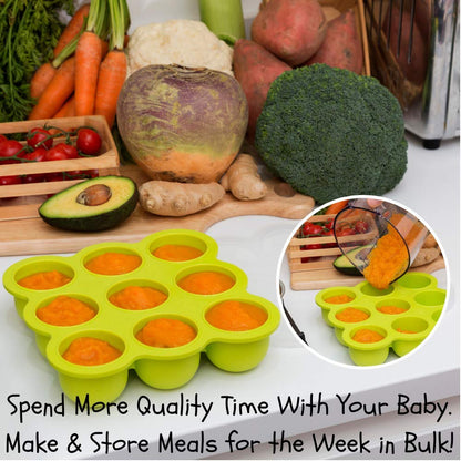 EVLA'S Baby Food Freezer Trays & Reusable Food Pouches Meal Prep Combo for Babies and Toddlers, Baby Food Containers & Meal Storage Perfect for Serving Homemade Healthy Smoothies & Purees