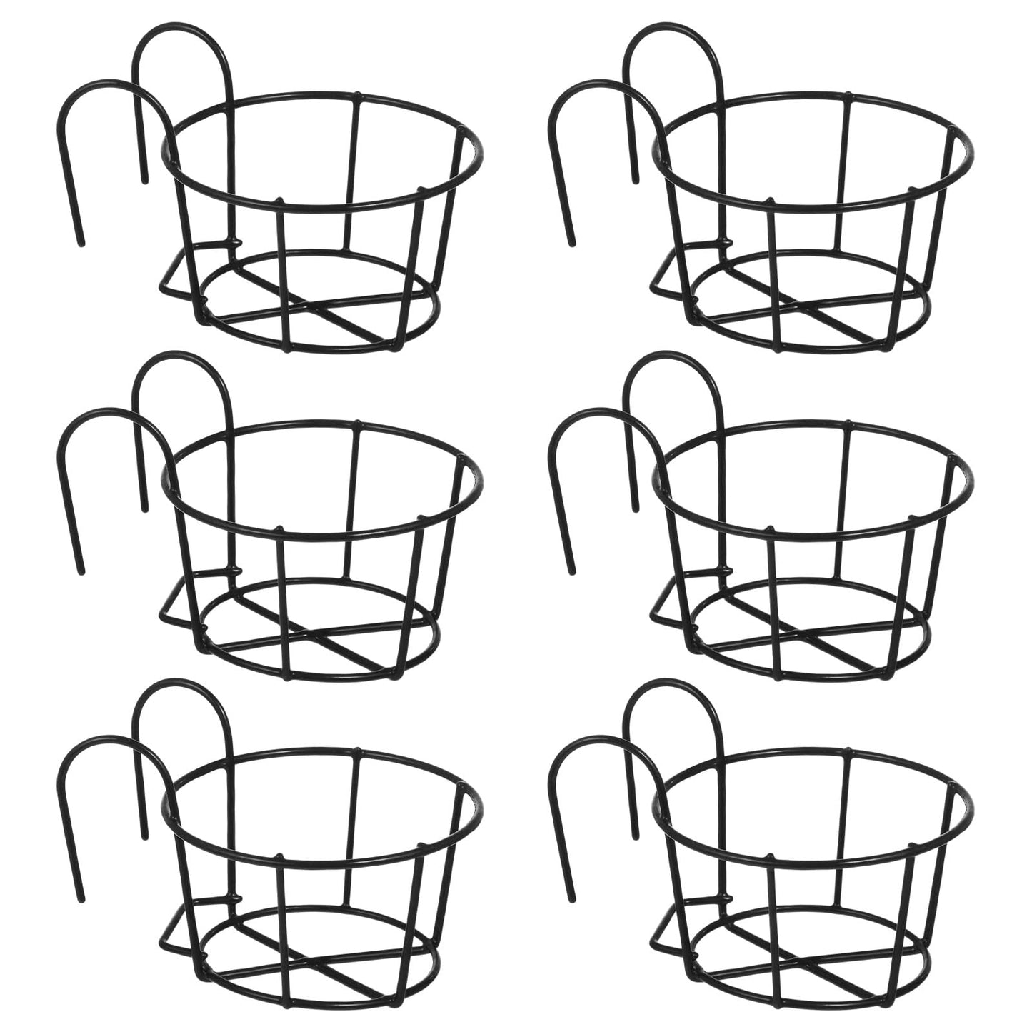6 PCS Round Hanging Railing Planters, Hanging Flower Stand Iron Baskets, Hanging Planters for Outdoor Plants, Metal Rack Fence Shelf Plant Holder with Hooks for Balconies, Gardens, Indoor Spaces