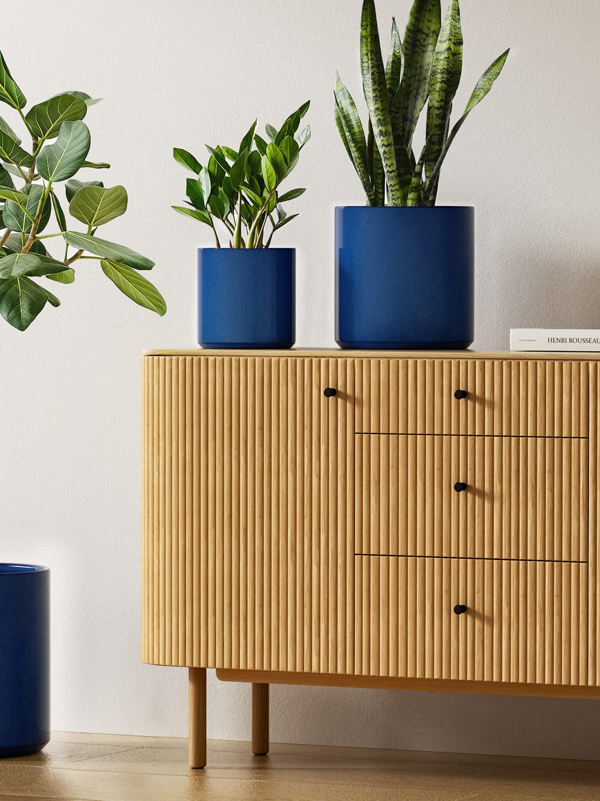 LE TAUCI Ceramic Pots for Plants, 10/8/6 Inch Indoor Planters with Draiange Hole, Silicone Plug & Mesh Pad, Modern Minimalist Pots for Home Office, Set of 3, Glossy, Midnight Blue