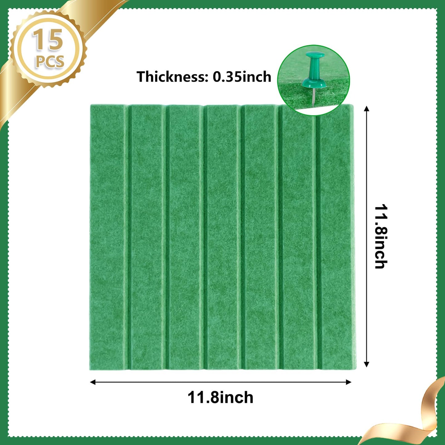 15 Pack Felt Bulletin Board, 35" x 59" Large Green Pinboard with 30 Push Pins, Felt Pin Board, Self-Adhesive Cork Board Tiles for Home, Office Walls, School Classroom Message Photos Display