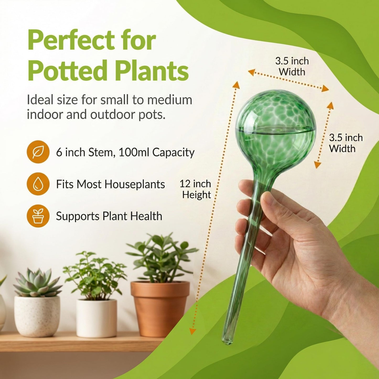 Little Green Leaf Automatic Plant Watering Globes Self Watering Planter Inserts (Set of 4) | Hands Free Multicolor Glass Bulbs | Planter Spikes to Support Indoor & Outdoor Plant Health (350ml)