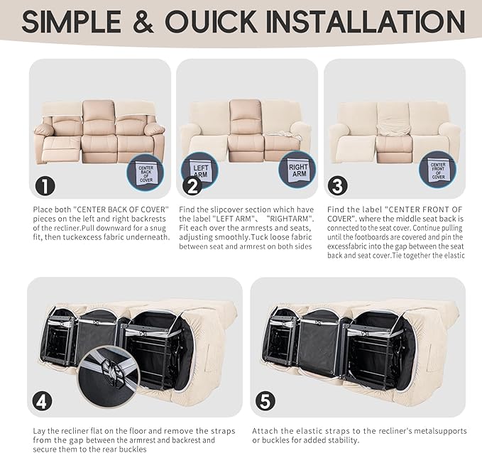 5-Piece Recliner Sofa Covers, Stretch Geometric Strokes Jacquard Recliner Sofa