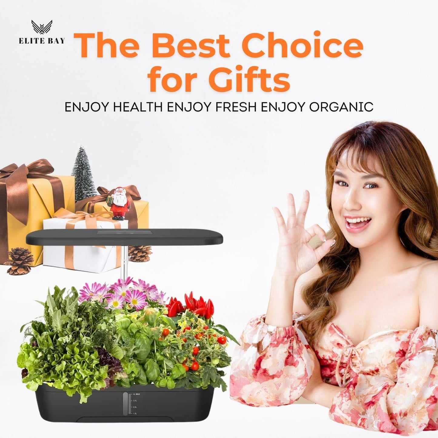 ELITE BAY-Hydroponic Growing System 12 Pods – Smart Garden with LED Display, Full-Spectrum Grow Light & 4L Water Tank | AU/US Plug | Soil-Free Planter Kit | Black |for Home, Office & Kitchen.