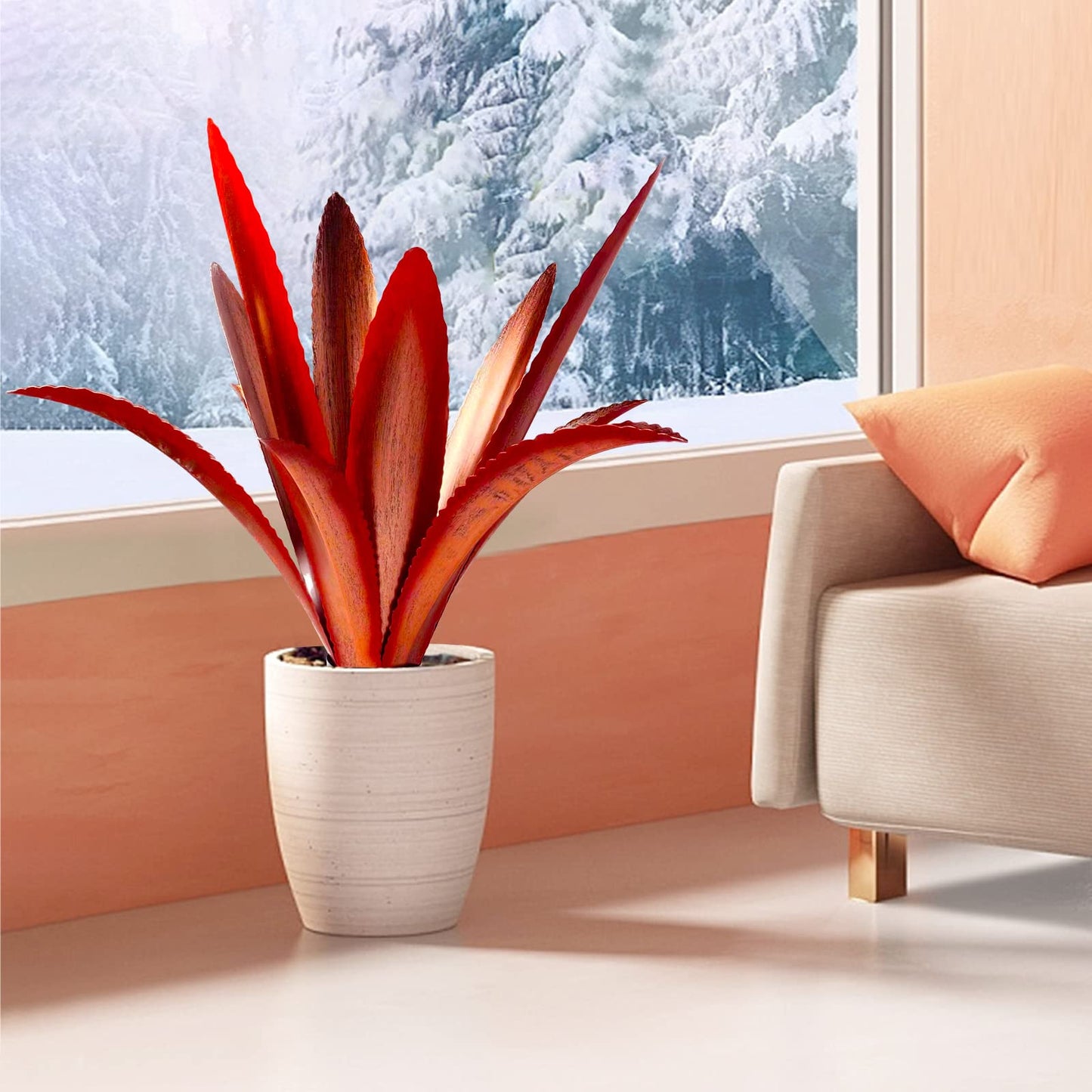 TOMBABY Enlarge Thickened Wind Resistant Metal Agave Garden Art Metal Plant Country Garden Sculpture Statue Outdoor Decoration Agave Metal Plant Courtyard Lawn Ornament Gift (2, 12 Leaves red)