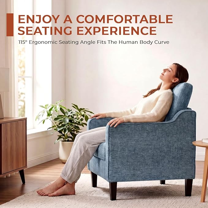 TLSUNNY Mid-Century Accent Chair, Modern Upholstered Chenille Armchair & Padded