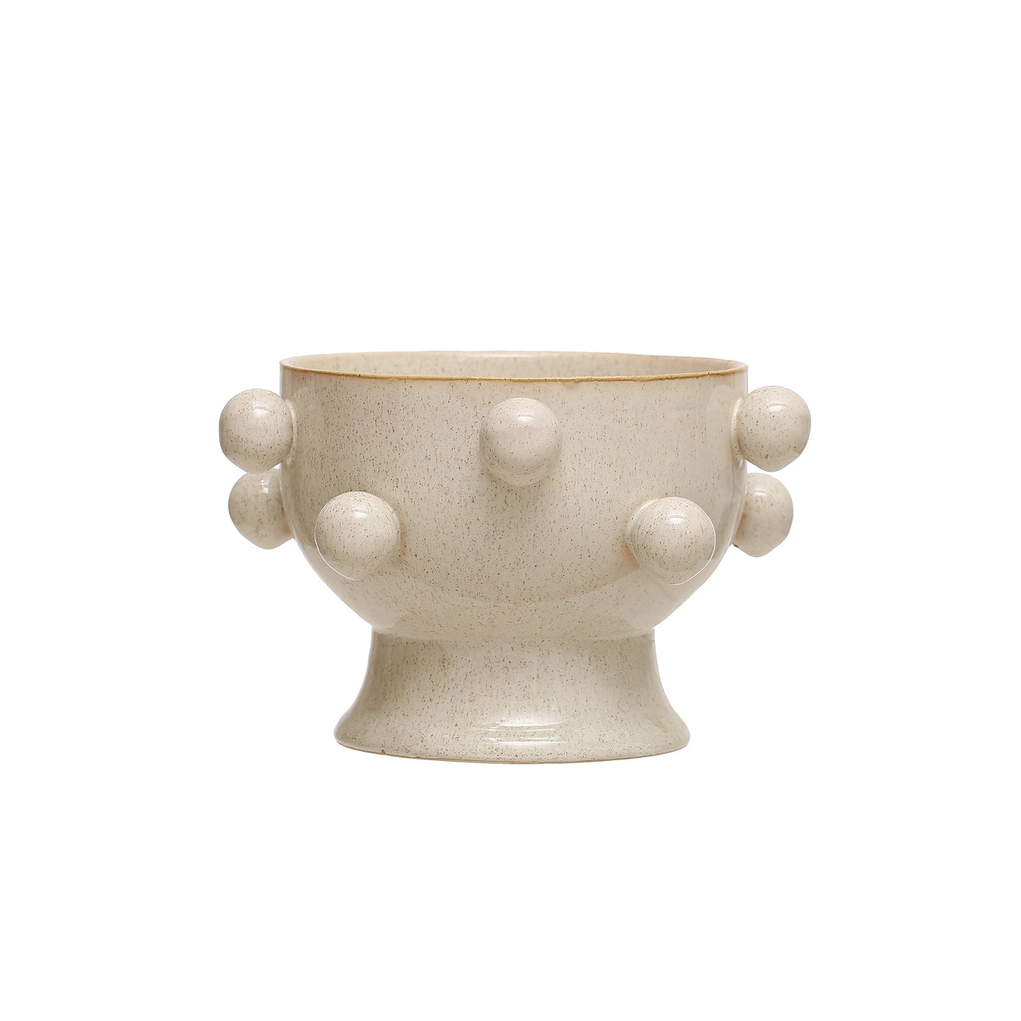 9 Inches Round Stoneware Planter with Orbs and Reactive Glaze, Holds 8 Inches Pot, Speckled Cream