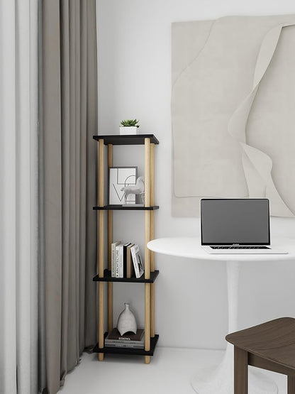 Haeterna 4-Tier Black Bookshelf, Wooden Bookcase with Open Shelves, for Small Spaces,Living Room Bedroom Office,No-Tool Assembly,11.8" D x 14.1" W x 47.2" H inches.