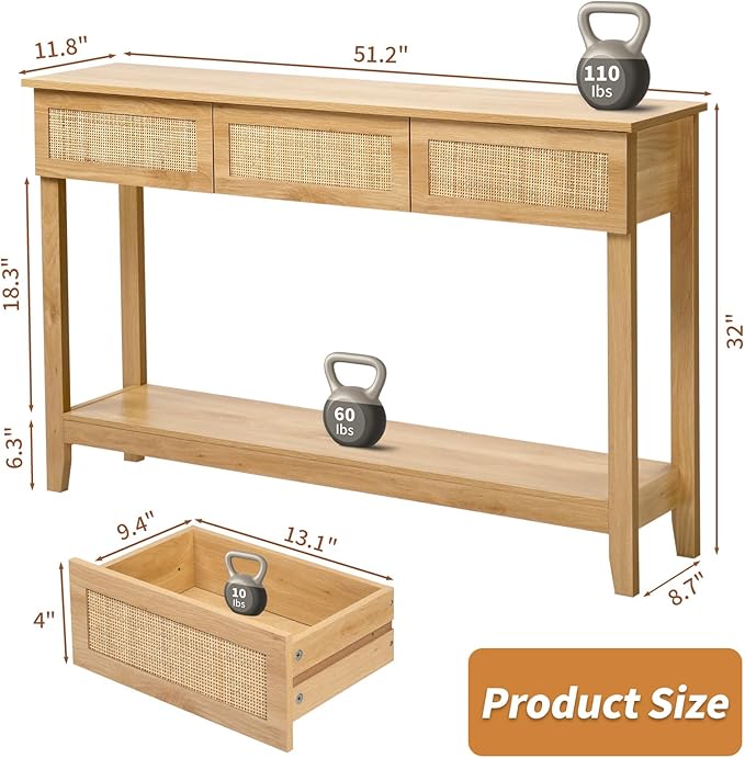 Karl home Console Table, Rattan Entryway Table