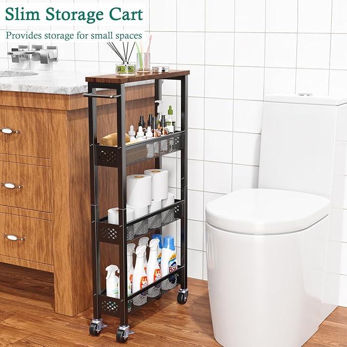 XYZLVSI Slim Storage Cart 4 Tier Narrow Kitchen Rolling Cart on Wheels