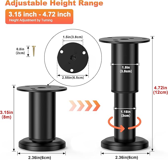 Wlrrcwdttc 4 Pcs Metal Adjustable Furniture Legs 3.15-4.72 inch, Adjustable