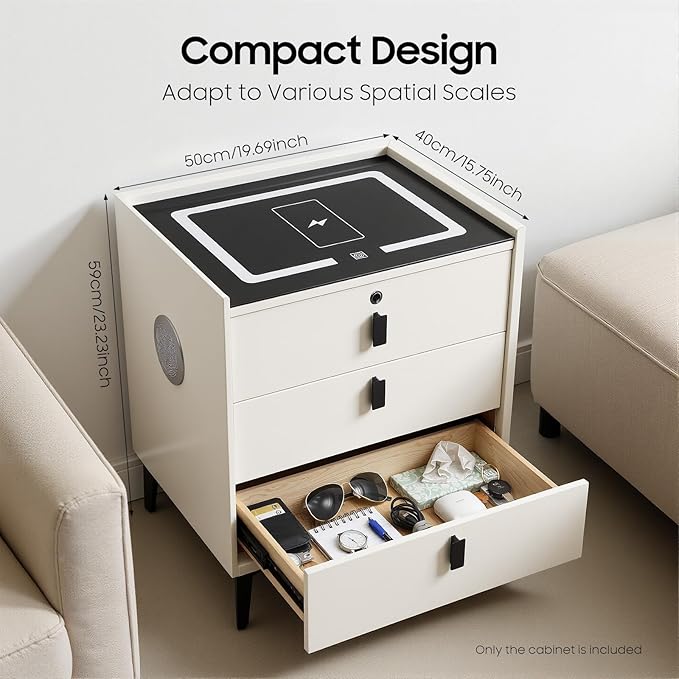Smart Nightstand with Charging Station, Adjustable LED, USB Ports, Fingerprint