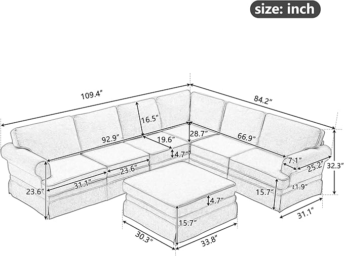 109.4" Fabric Upholstered Modular Sofa Collection, Modular Customizable