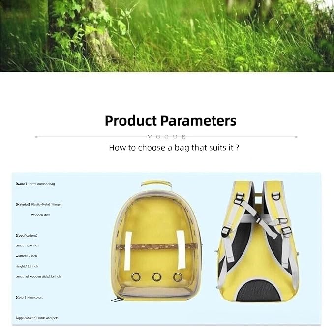 Bird Backpack, Lightweight and Breathable Outdoor Travel Backpack with 12 Breathable Holes, Wooden Pole, Adjustable Shoulder Strap for Birds and Pets (Pink)