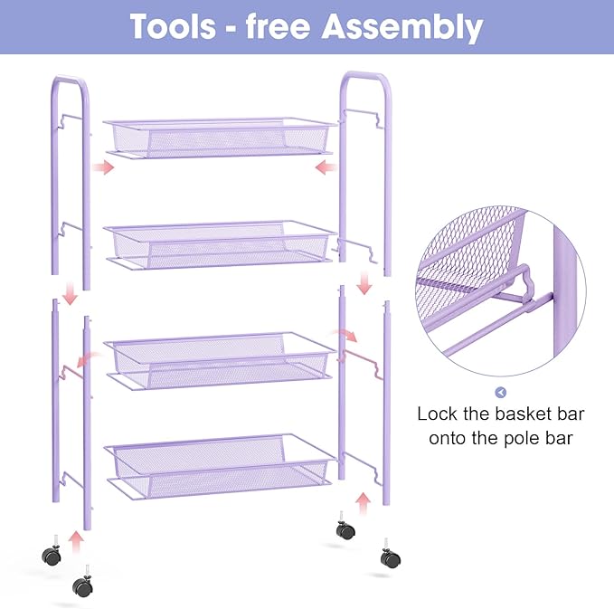 TOOLF 4-Tier Rolling Cart, Metal Utility Cart