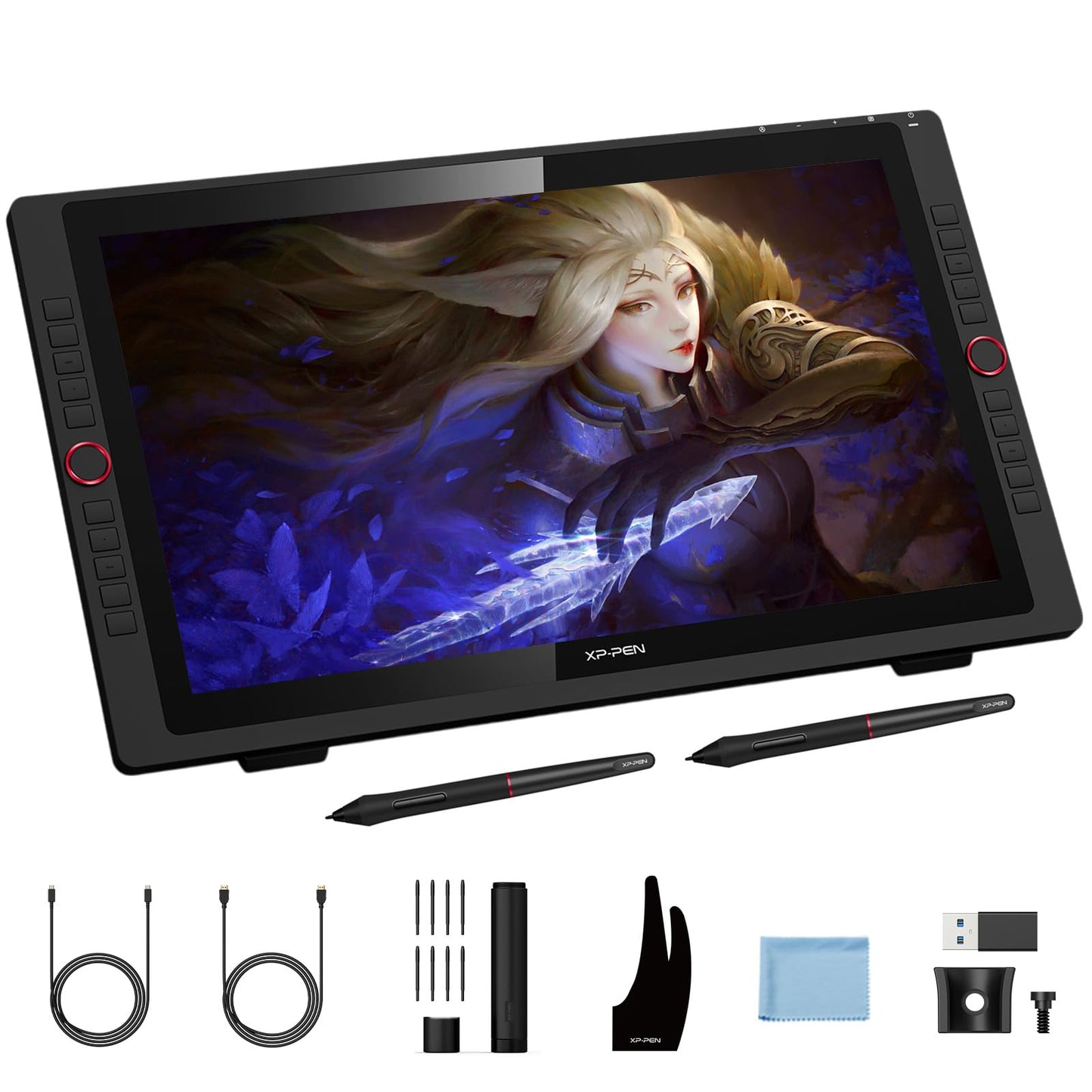 XPPen Artist 24 Pro 2.5K QHD Drawing Tablet with Screen,16.7M Colors Graphics Tablet with 8192 Pen Pressure Battery-Free Tilt Stylus & 20 Shortcut Keys for Windows, Mac, Chrome, Linux, 23.8"
