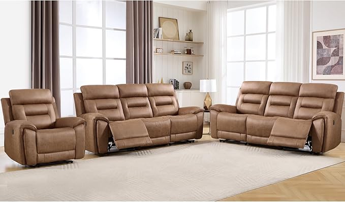 ANJ 3-Piece Faux Leather Power Recliner Sofa Set