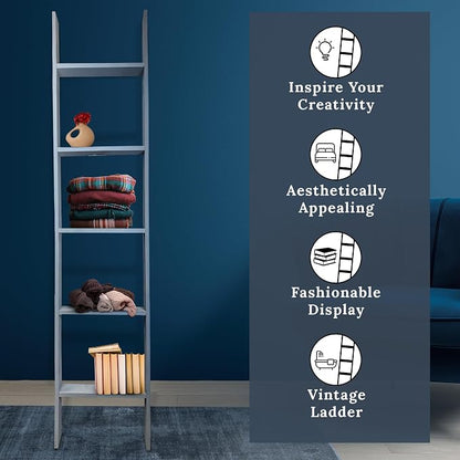 BARNWOODUSA Throw Blanket Ladder – Fully Assembled Reclaimed Wood – Rustic Decorative Ladder for Towels, Quilts, & More – Perfect Decor for Bathroom, Porch, or Living Room,5-foot Slate Blue