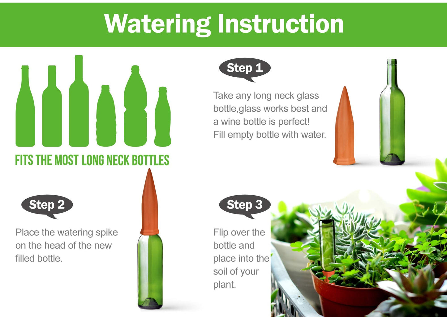B SEPOR Ceramic Plant Waterer Set of 6 Pack Terracotta Self Watering Spikes,Wine Bottle Plant Watering Devices for Vacation (6Pack)