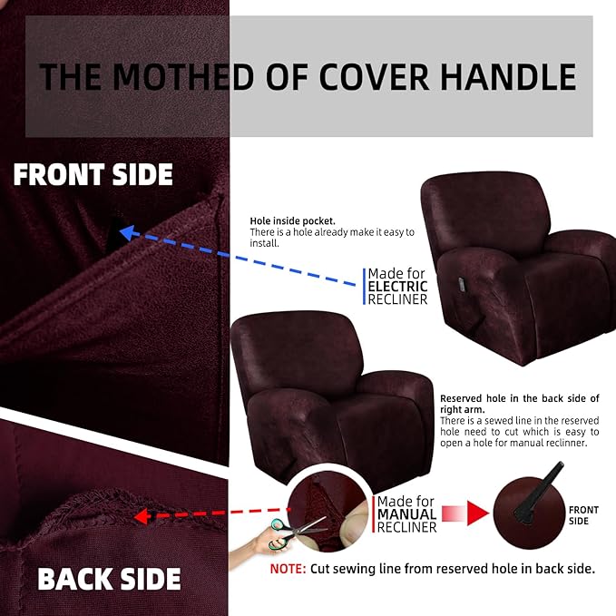 ANARACHON Leather Like Recliner Chair Covers Heavy Duty, 4 Pieces Recliner Cover