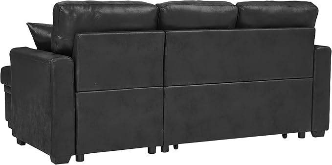 Eafurn Faux Leather Tufted Convertible Sleeper Sectional Sofa Bed, 3 Seater L
