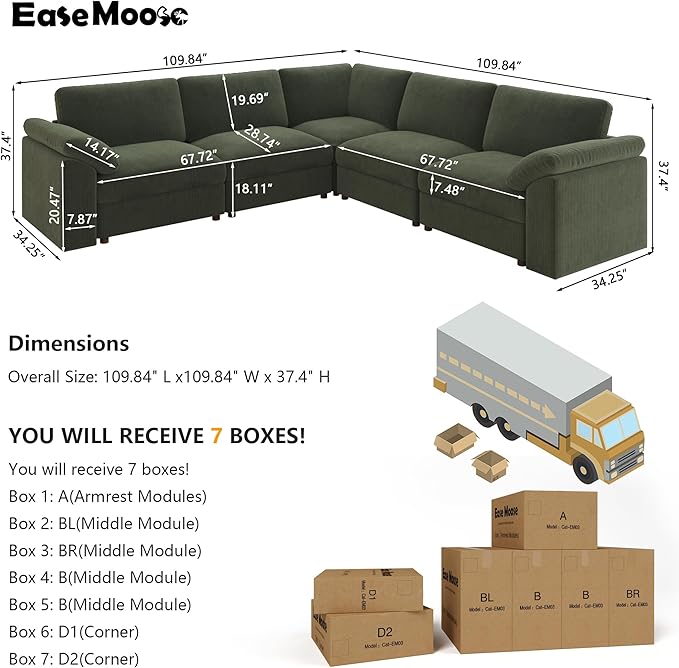 EASE MOOSE Oversized Modular Sectional Sofa, Extra Large L Shape Sectional