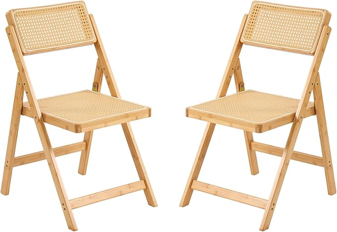 Furlide Rattan Folding Chairs, Modern Mid Century Dining Chairs Set of 2