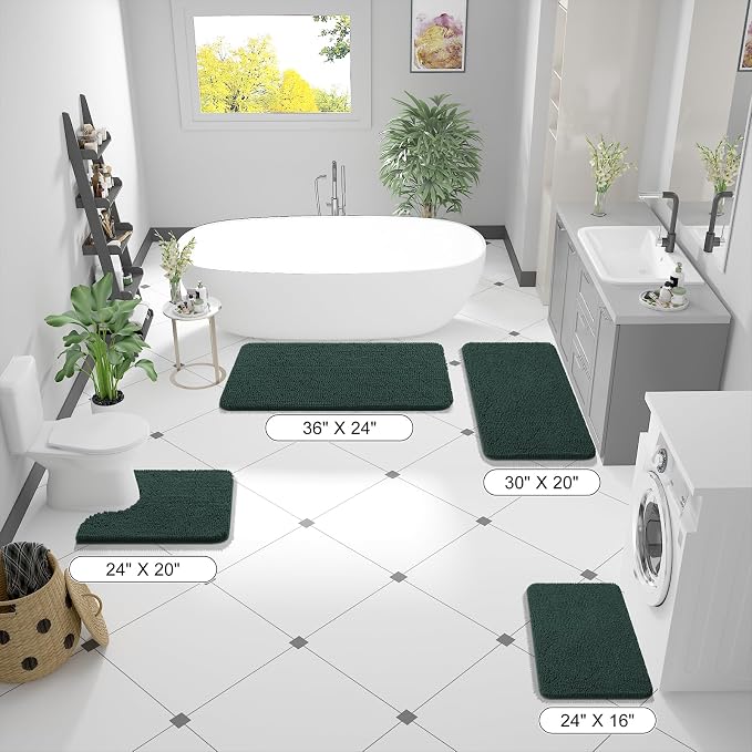 OLANLY Bathroom Runner Rugs 44x24, Soft Absorbent Chenille Bath Rugs, Rubber Backing Quick Dry, Machine Washable Long Bath Mats for Bathroom, Tub and Shower, Home Decor Accessories, Blackish Green