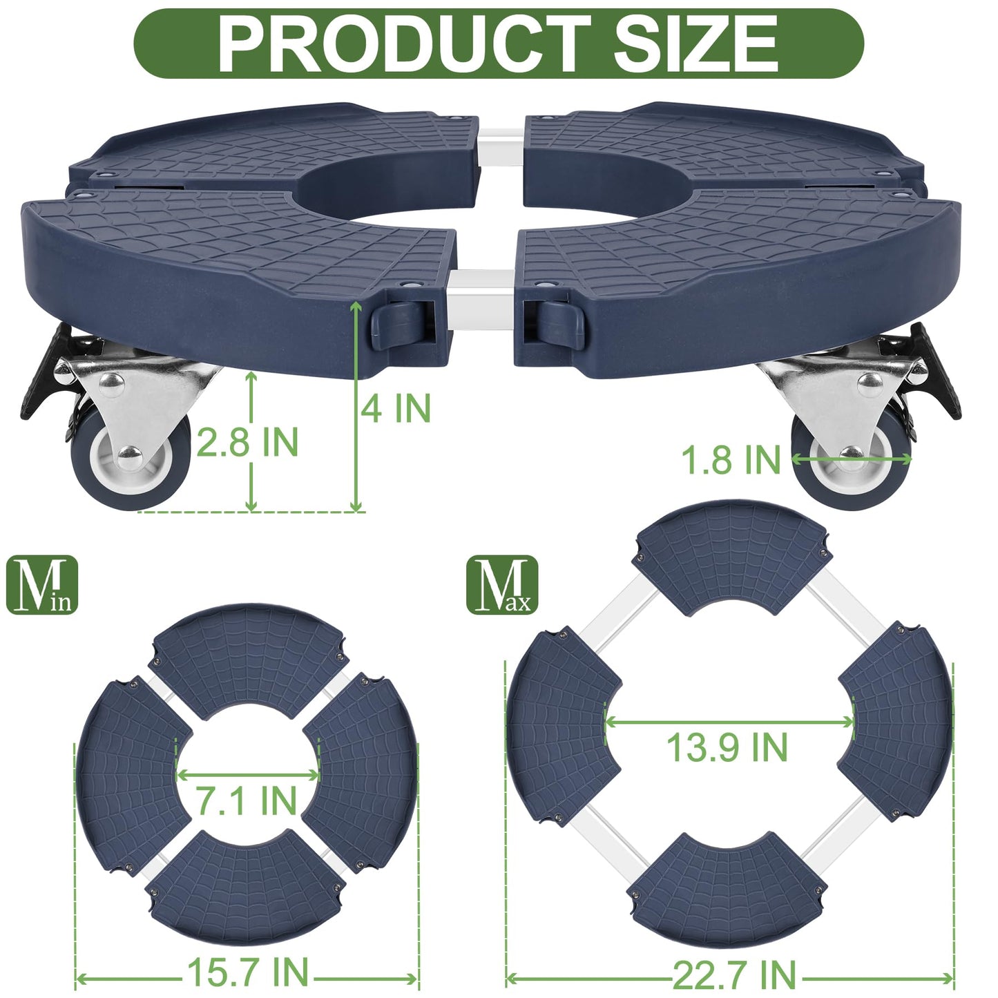 Plant Caddy Stand with 360° Wheels Adjustable 15-22 Inch Rolling Plant Stand Heavy Duty Large Plant Cart Dolly with Casters 440lbs Capacity for Large Planter, Garden Pot, Flower Pot, Blue, 1 Pack