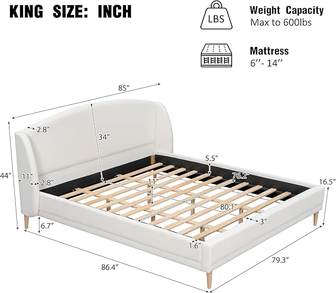 Christopher Knight Home Hazel King Size Bed Frame, Upholstered Platform Bed