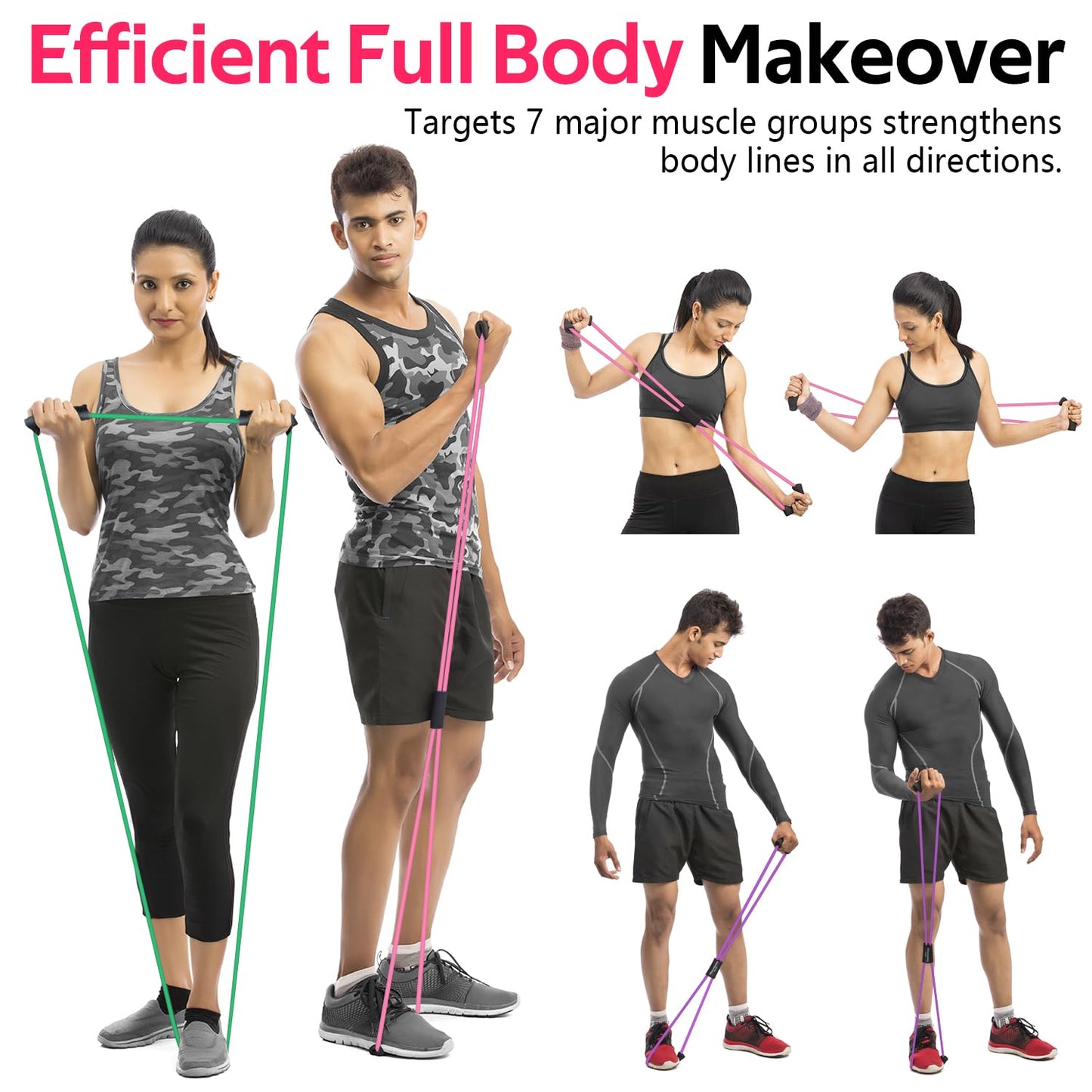 RENRANRING Figure 8 Fitness Resistance Bands with Handles - Exercise Tube Band Set of 3 for Arm and Shoulder Stretch, Rope 8 Word Elastic for Women and Men