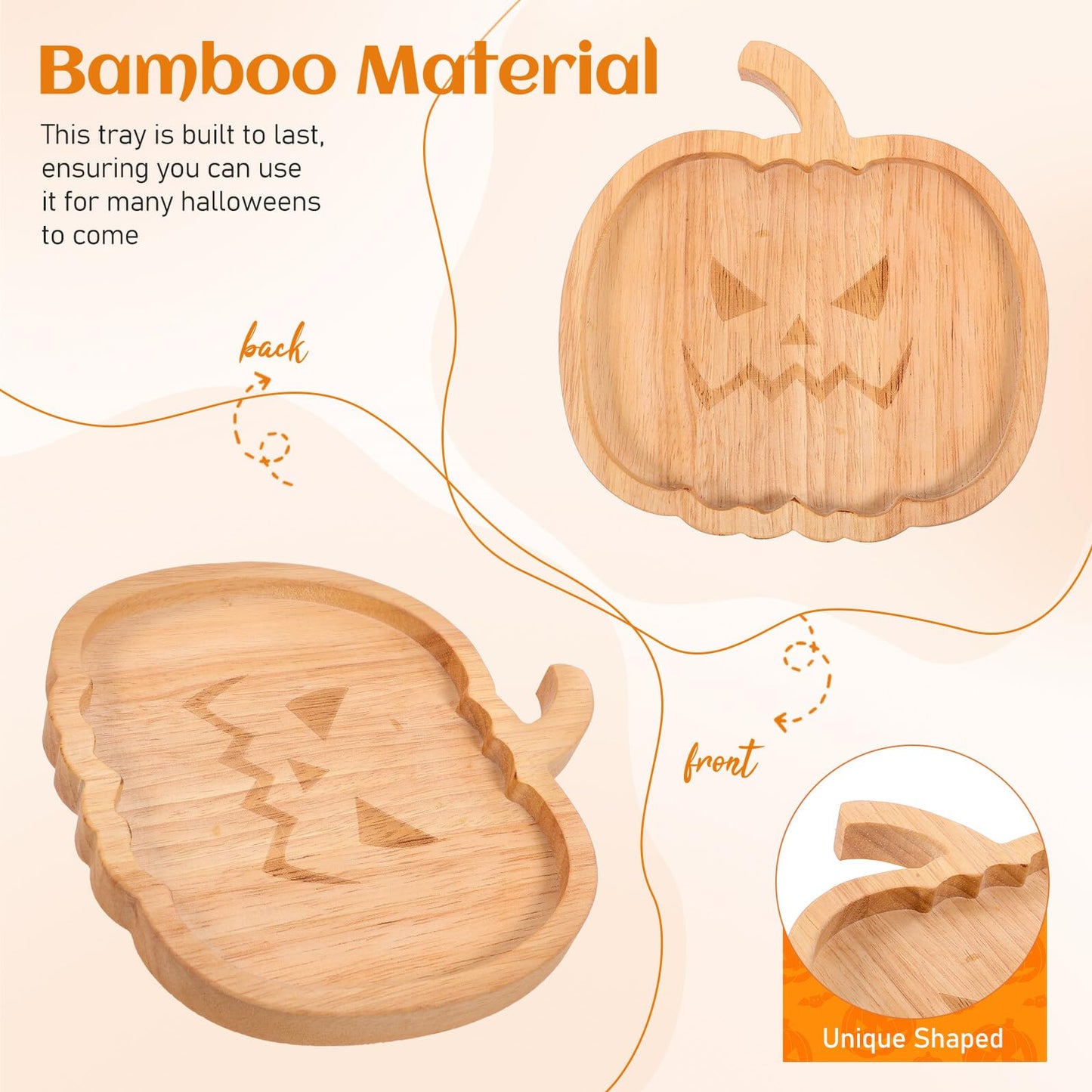 MAGICLULU Pumpkin Snack Plate Wooden Serving Platter Multipurpose Snack Container for Halloween Household Tea and Breakfast Storage Tray