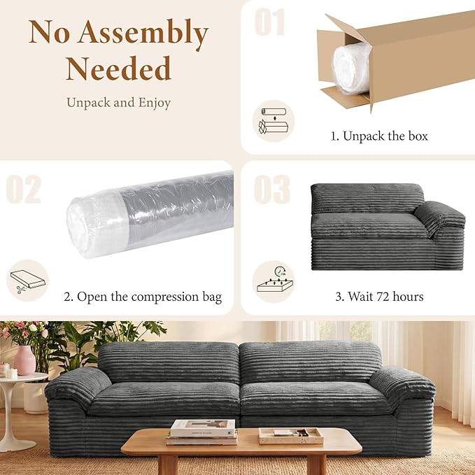 Vesgantti 118" Modular Sectional Couch, Comfy Corduroy Upholstered Cloud Couches