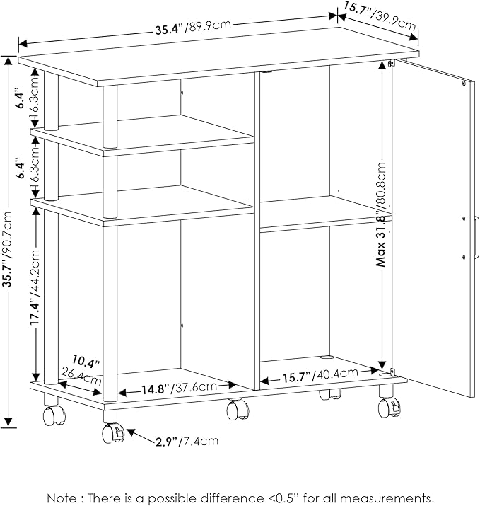 Furinno Helena Rolling Cart, 4-Tier Rolling Utility Cart