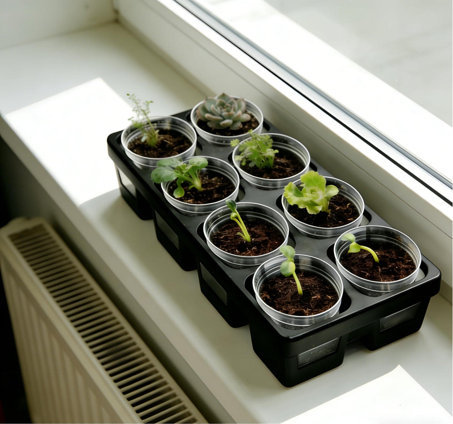 8 Cell Nursery Pot Trays 10 Pack (12"x6"x2") with 2.5 inch (6.5CM) Round Seedling Pots 80pcs (Clear), Plastic Seed Starter Tray with Removable Drain Holes for Carrying and Holding Plant Pot