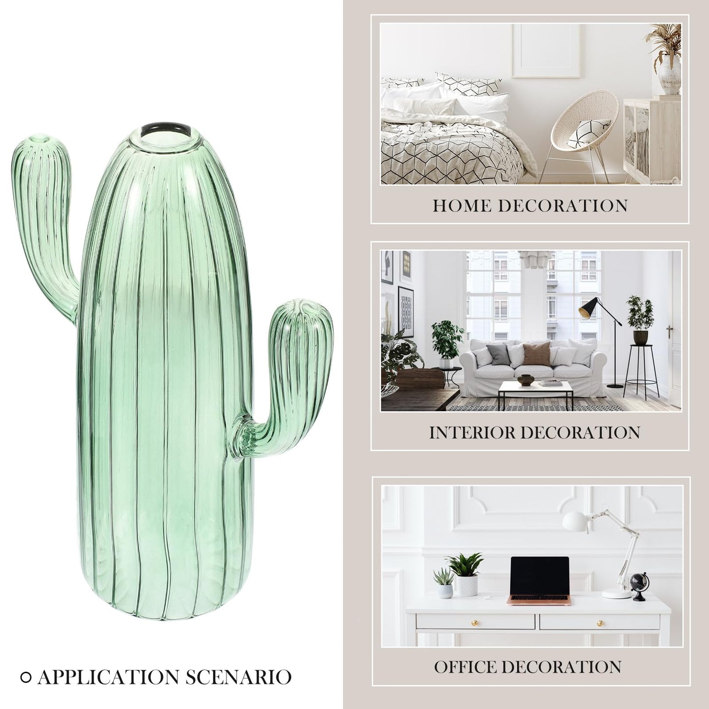 Totority Cactus Shaped Glass Hydroponic Vase Green Desktop Plant Terrarium Succulent Planter Home Table Centerpiece Decor