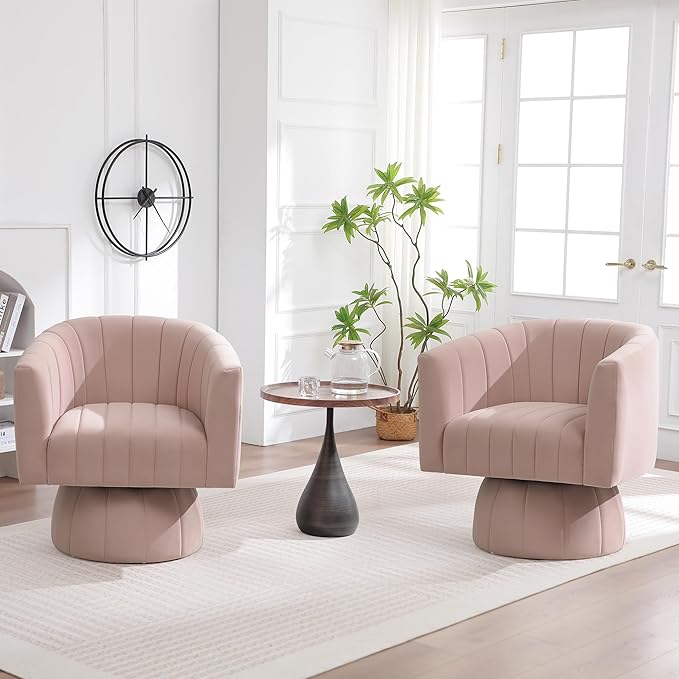 Swivel Accent Barrel Chair Set of 2, Cute Comfy Small Round 360° Arm Chair