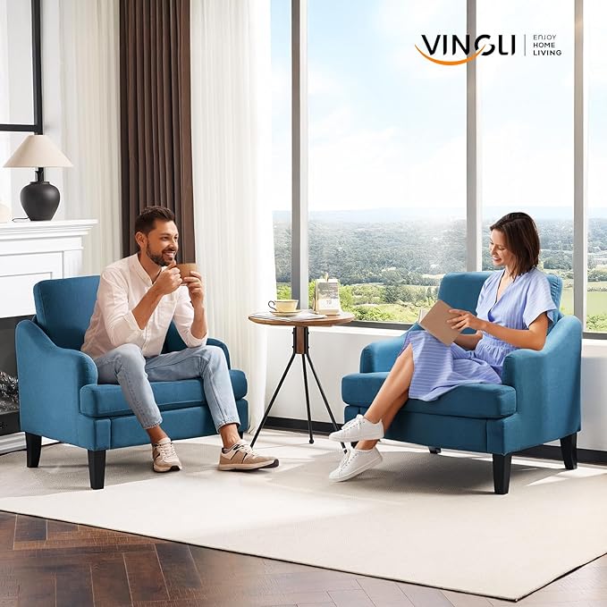 VINGLI Linen Fabric Accent Chairs Set of 2, Comfy Sofa Chair Living Room