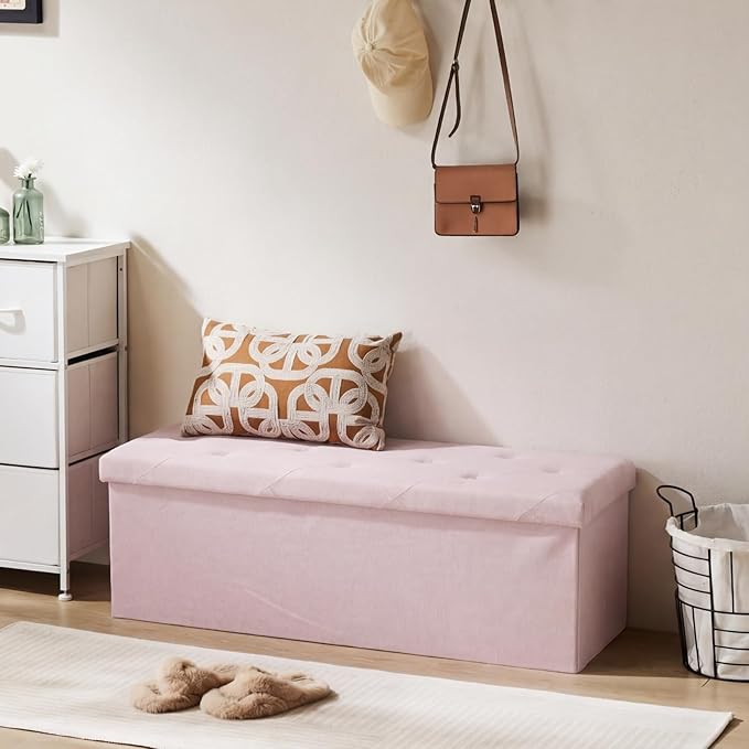 DUMOS 43in Foldable Storage Ottoman Bench, Storage Chest, Large End of Bed Foot