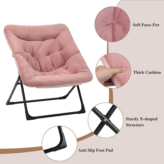 Comfy Saucer Chair for Adults, Soft Faux Fur Bedroom Chair, Accent Dorm Chairs