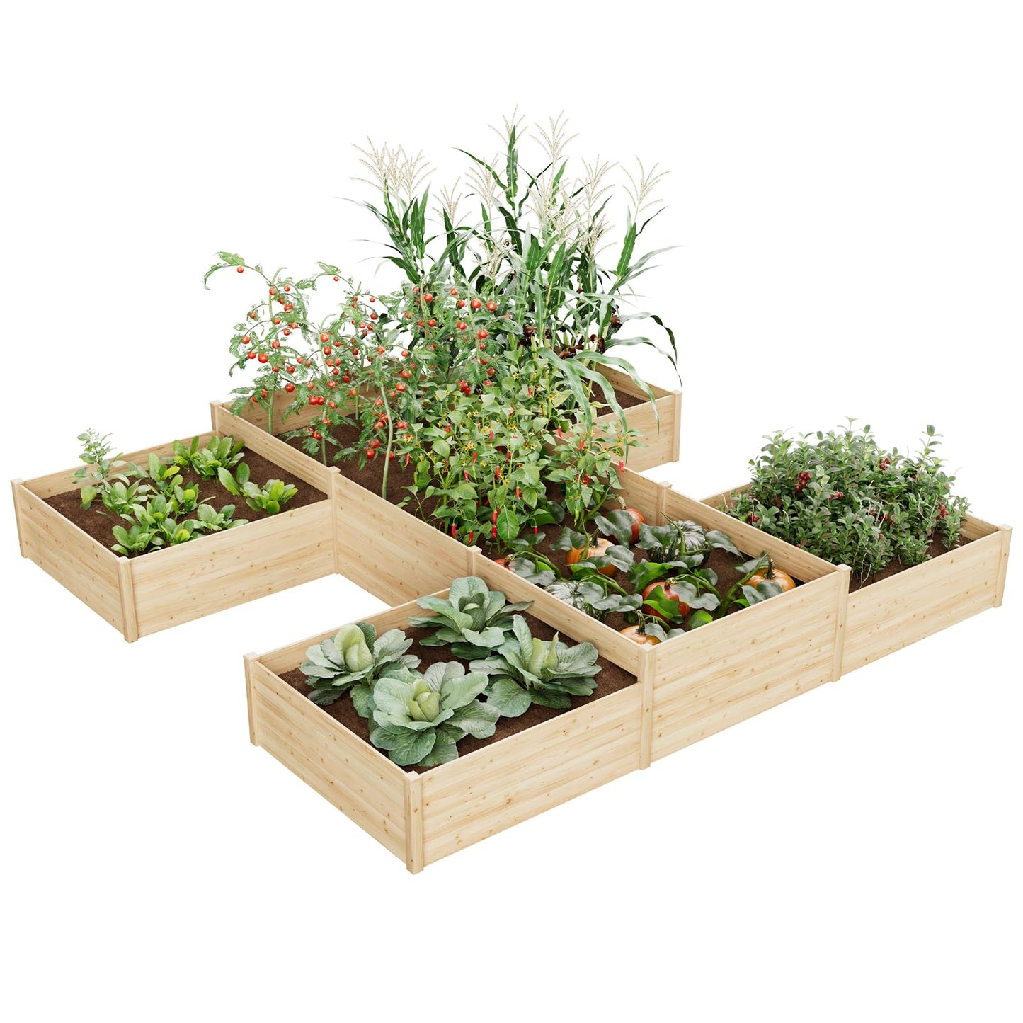 AMERLIFE 12x12x2 FT Wooden Raised Garden Bed, H-Shaped Planter Box with Double-Layer Design, 180 Cu. Ft Capacity for Outdoor Patio & Backyard