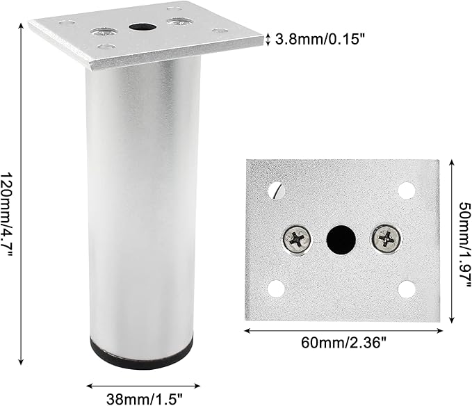 Set of 4 Aluminum Alloy Furniture Legs 4.7 Inch Height, 1.5 Inch Diameter