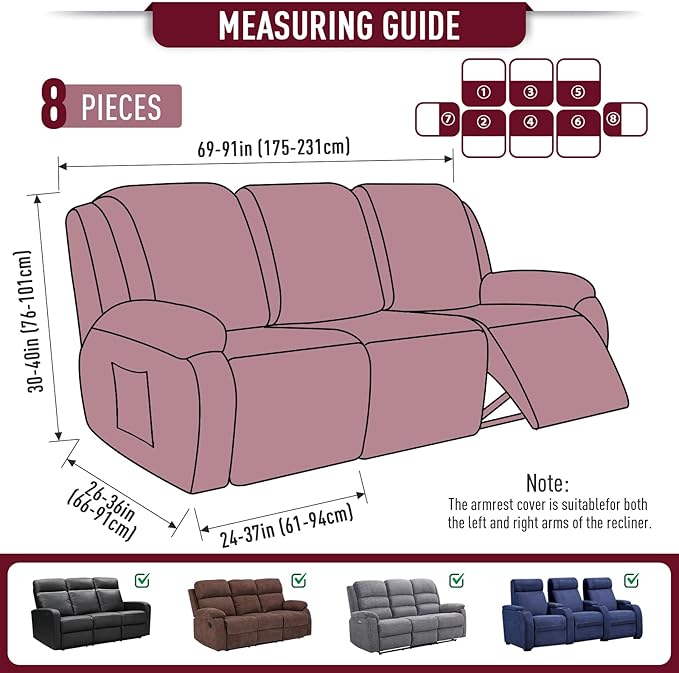 TAOCOCO Recliner Sofa Covers 8-Pieces Stretch Large Couch Covers
