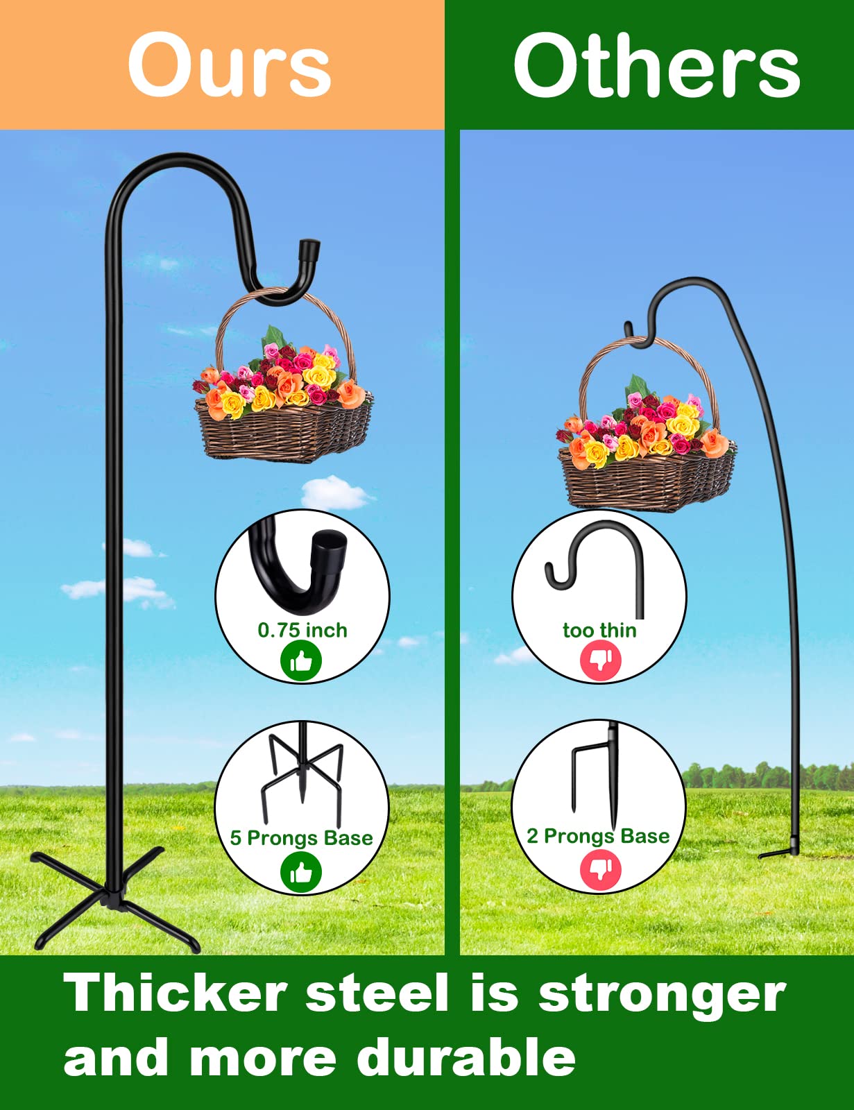 Ottsuls Shepherd-Hooks Adjustable for Bird-Feeder Lantern Plant-Hook Garden-Stake - Plant Stand Hanger for Outdoor Flower Basket, Bird Feeder Hanger Weddings Decor