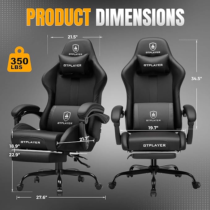 GTPLAYER Gaming Chair with Pocket Spring Cushion, Leather Office Chair with
