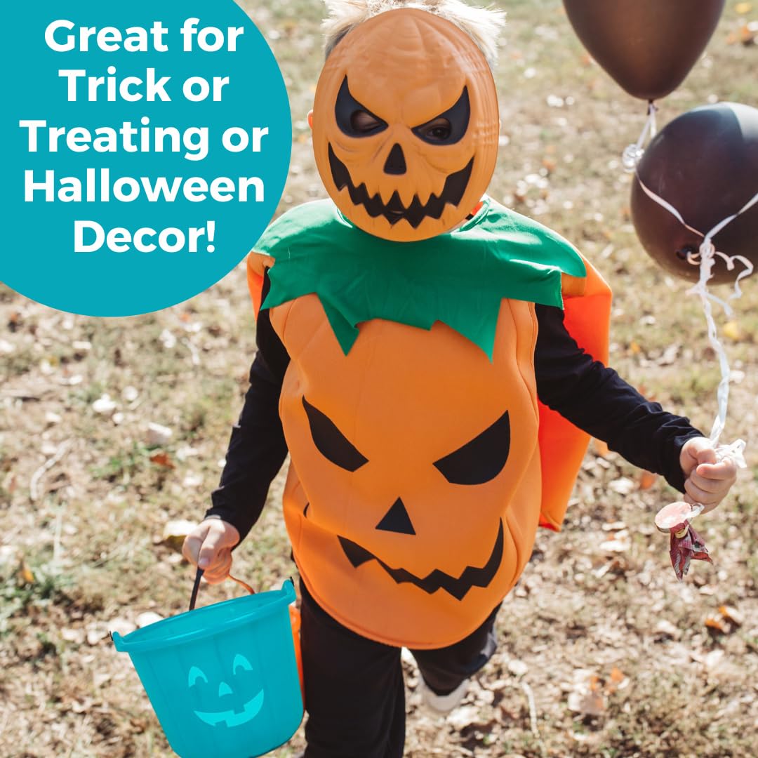 Teal Pumpkin Halloween Trick or Treat Bucket 8.5 in (2 Pack)-Official Teal Pumpkin Project Allergy-Friendly Candy Pail Accessory and Party Decoration Supplies, Haunted House Plastic Bowl w Handle