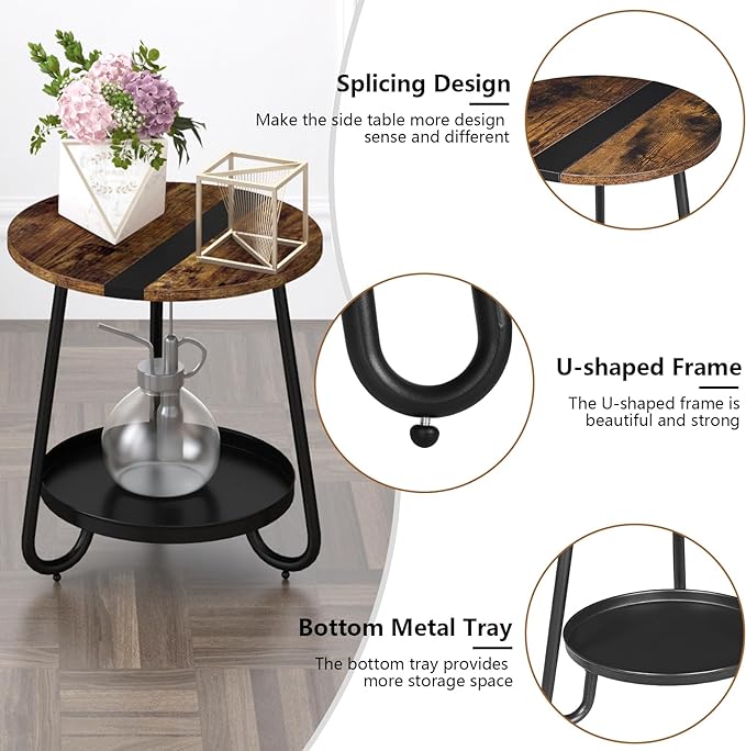 2 Tier Coffee Table in Living Room, Industrial Style Round Coffee Table