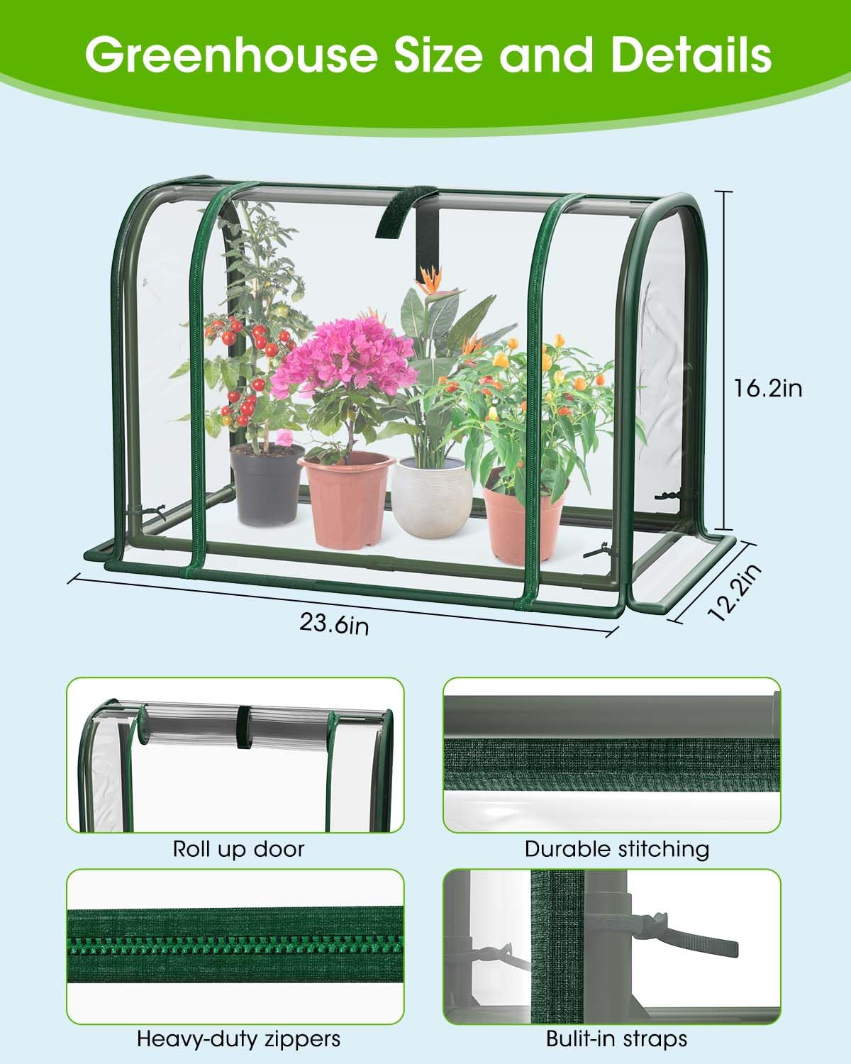 MQJIAZHI Mini Greenhouse Indoor Outdoor, 23.6*16.2*12.2 Inch Portable Tabletop Plant Greenhouse for Plant Growth and Seedling Propagation, Small Greenhouses for Garden Balcony Windowsill Home Use