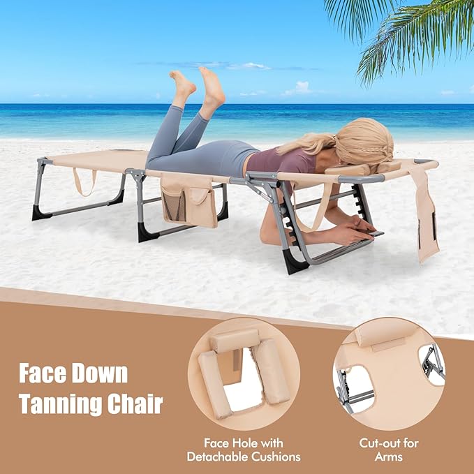Goplus Tanning Chair, Folding Adjustable Patio Lounge Chair