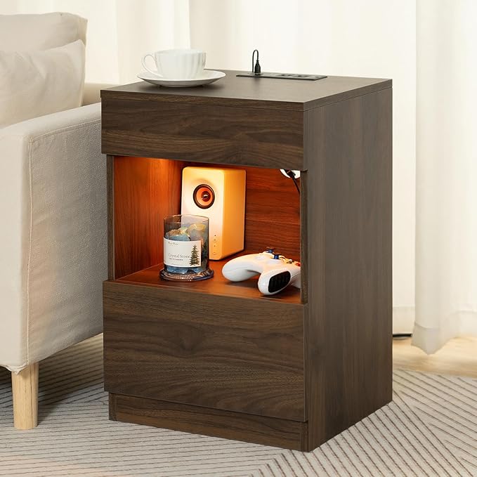 HOMMPA Open Shelf LED Nightstand